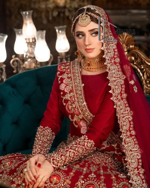 There is a shade of deep red for every bride. This Pakistani reception article begins with a deep red blouse