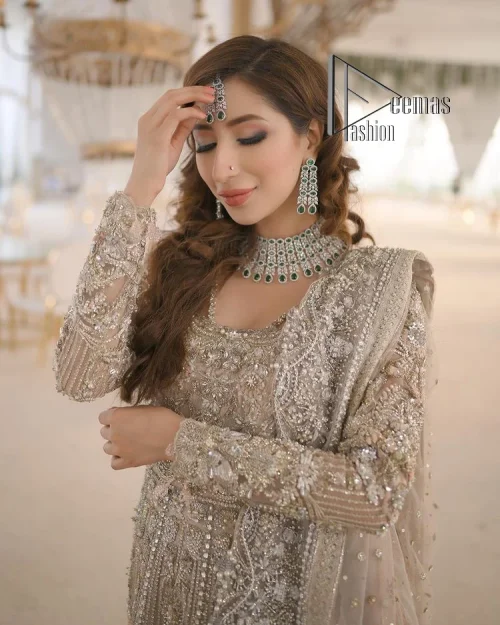 Start your new life by wearing DeemasFashion. Make your moment more memorable with light fawn heavy maxi nikah wear which