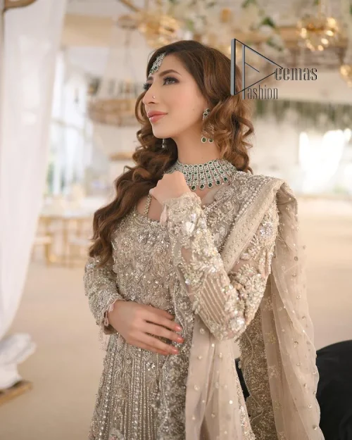 Start your new life by wearing DeemasFashion. Make your moment more memorable with light fawn heavy maxi nikah wear which