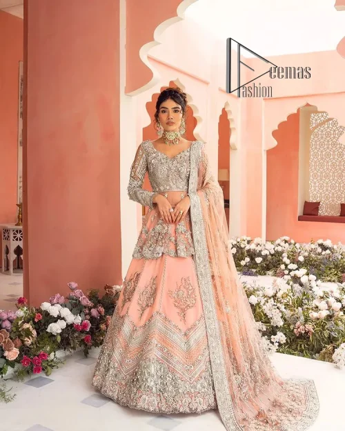 Feeling just peachy. DeemasFashion presents this peachy nikah outfit which begins with peplum in the peach colour. The following peplum