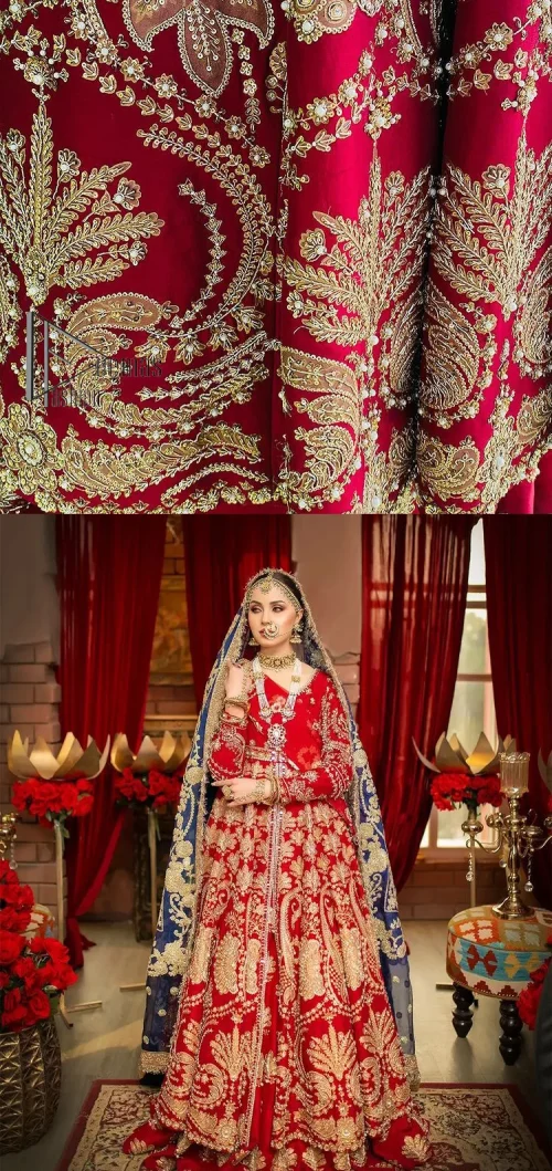 Red is the colour of love. Beating hearts and hungry lips. Red is always associated with Pakistani reception wear. Go