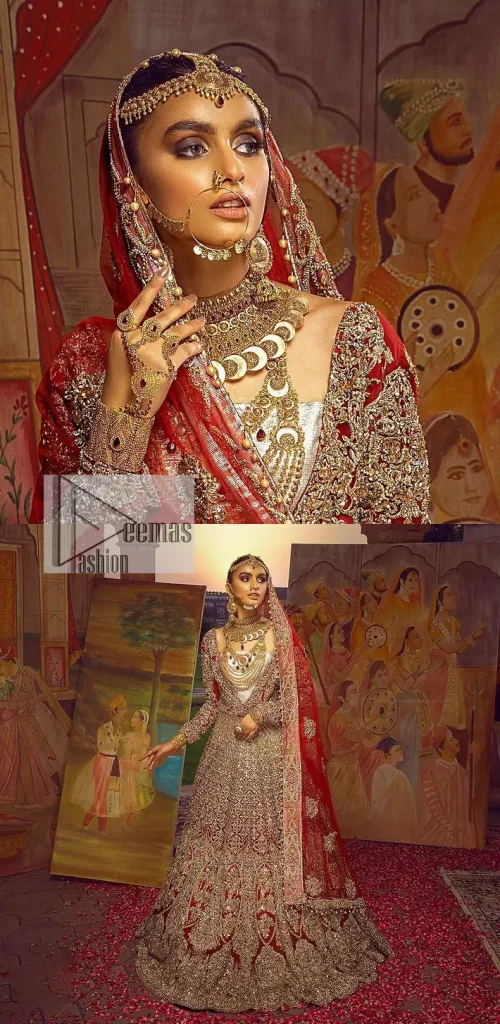 Encourage your reception day in this elegant yet classy deep red silhouette. Make your bridal look, in this deep red