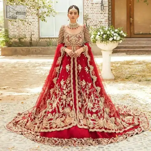Vibrant outfit to make your reception day more shiny and bright. DeemasFashion presents this maxi in deep red colour, featuring