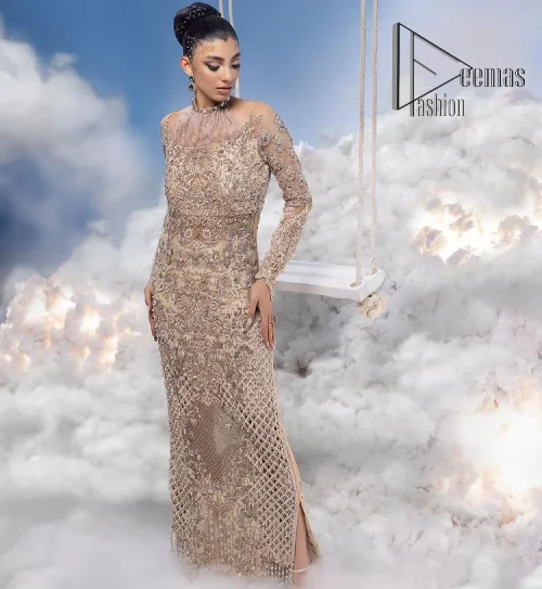 It was love at first swipe. A light fawn heavily hand-crafted maxi for an elegant daytime Nikah look. This light