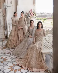Beige Pishwas – Floor Length Lehenga – Dupatta - Image 1
