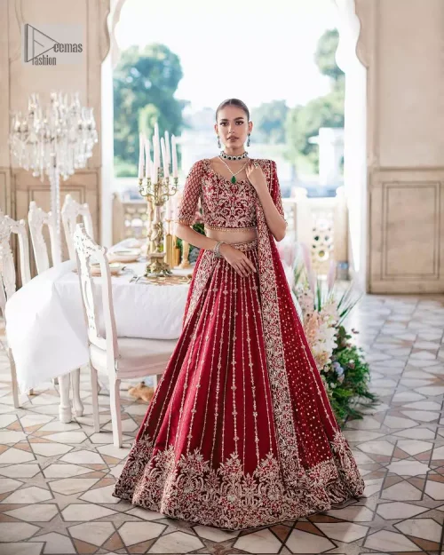 Keep it dreamy and classic with the best DeemasFashion reception wear! The handsome deep red outfit with blouse and lehenga