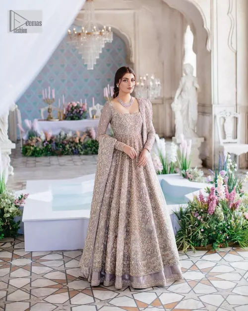 She wears a lilac colour as her wedding dress and looked stunning on her Nikah day. DeemasFashion presents this outfit