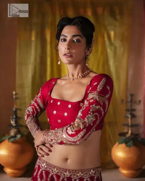 We are Introducing a wine red blouse and lehenga to our wide range of charming bridal dresses. The Pakistani reception