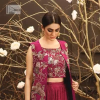 Burgundy Blouse – Front Open Gown n Crushed Skirt - Image 3