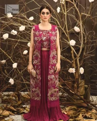 Burgundy Blouse – Front Open Gown n Crushed Skirt - Image 1