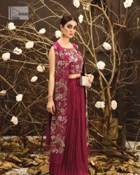 Burgundy Blouse – Front Open Gown n Crushed Skirt - Image 2