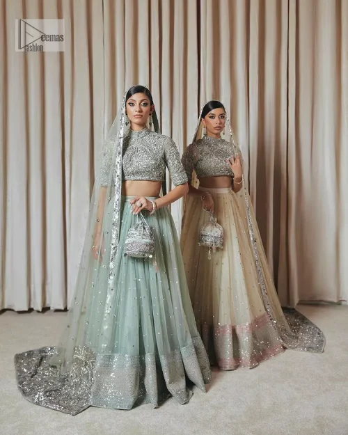 The perfect balance of simplicity and flamboyance is the essence of the beautiful Walima outfit. The blouse in off-white colour