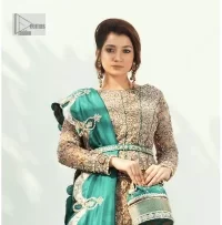 Teal Green Blouse – Heavy Lehenga – Scalloped Dupatta - Image 3