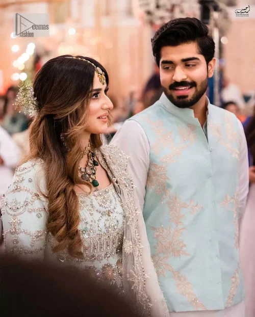 Brighten up your big day with this beautiful ensemble - Perfectly suited to the trend! DeemasFashion presents this nikah wear