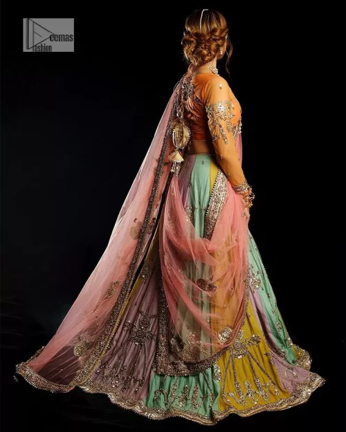 Fun colours, fresh you.  This breathtaking blouse in light orange colour is gracefully adorned with hand-crafted embellishments and lavish golden