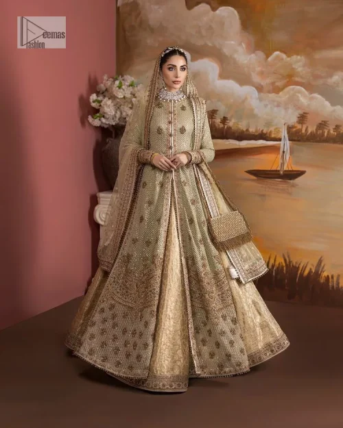 It's where words are not necessary – the outfit does all the talking! A beautiful designed pale green long shirt