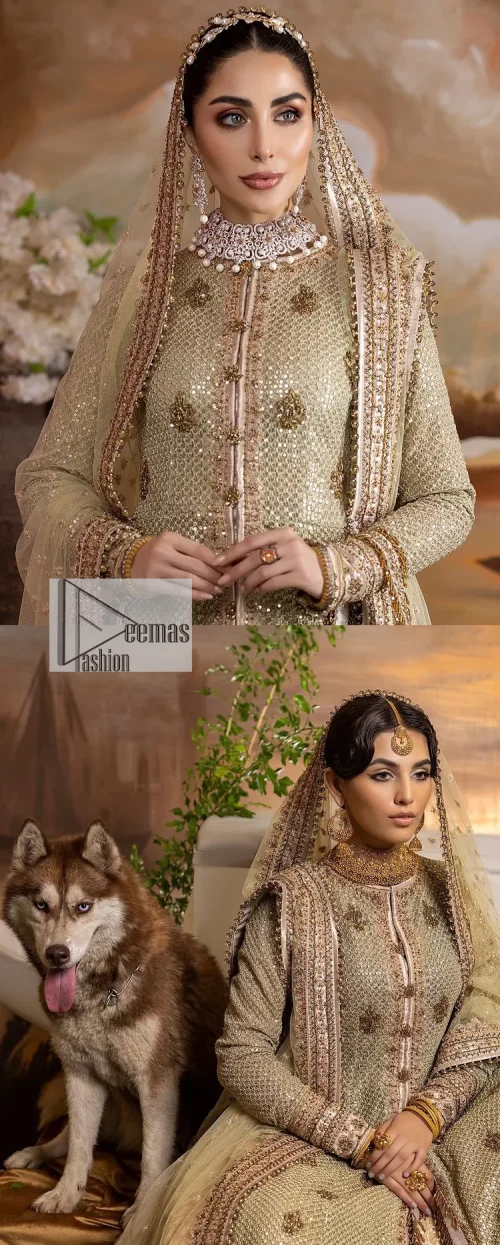 It's where words are not necessary – the outfit does all the talking! A beautiful designed pale green long shirt