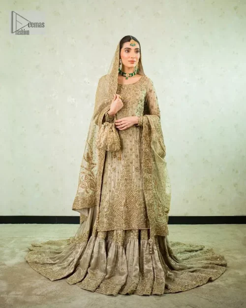 Comfy is a mood. The latest style of shirt sharara in high-quality fabric detailing with light gold gota, zari, dabka,