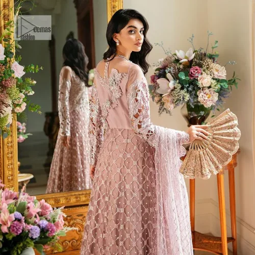 Incoming: that nikkah feeling with some flowers. Unique maxi for nikkah outfit in soft pink colour is embellished with silver