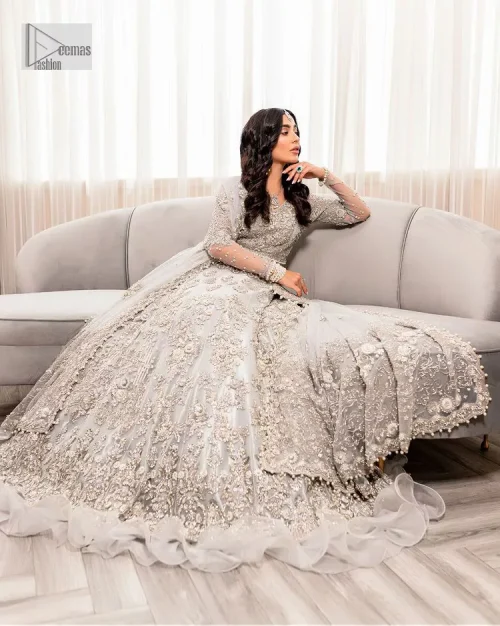 Enter the world of allurement with steel grey, a gorgeous go-to dress for nikah to make you look classy and