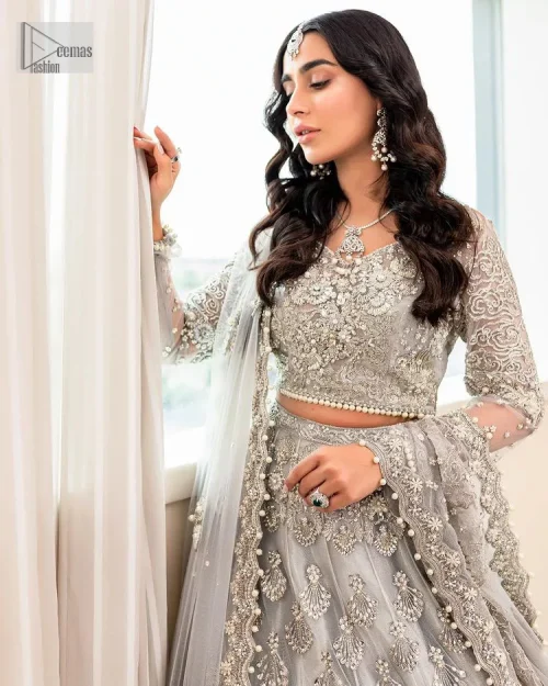 Enter the world of allurement with steel grey, a gorgeous go-to dress for nikah to make you look classy and