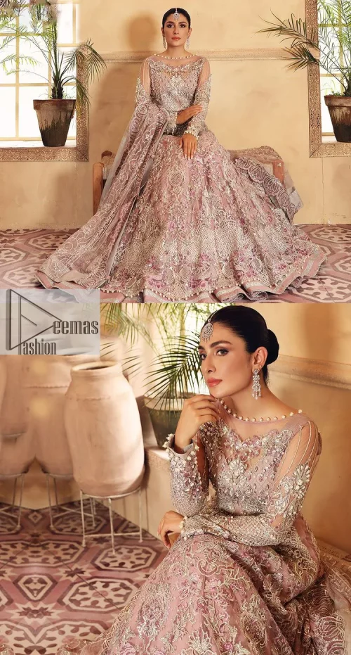 This elegantly poised ensemble defines nikah fashion in its most refined form! The scalloped maxi in premium quality is hand-embellished