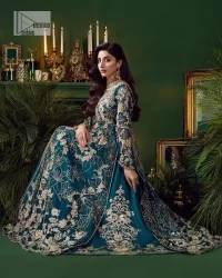 Teal Blue Scalloped Long Shirt – Lehenga n Dupatta - Image 1