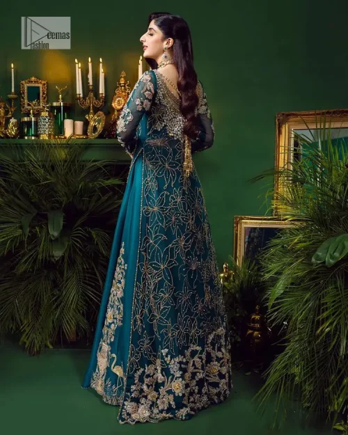 Let the outfit speak for itself! DeemasFashion presents this party wear in teal blue colour. Be a centre of attraction