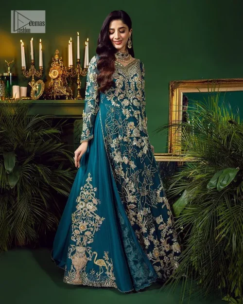 Let the outfit speak for itself! DeemasFashion presents this party wear in teal blue colour. Be a centre of attraction
