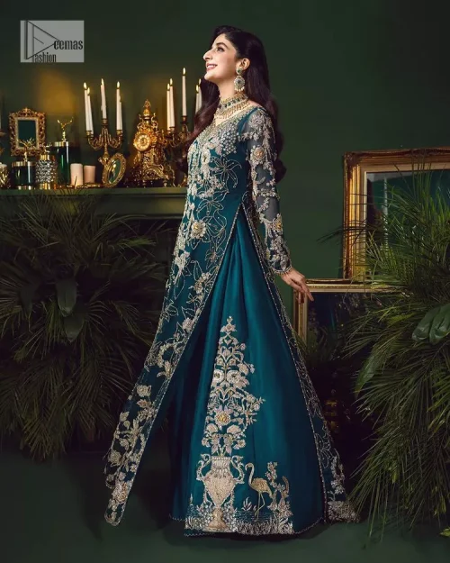Let the outfit speak for itself! DeemasFashion presents this party wear in teal blue colour. Be a centre of attraction