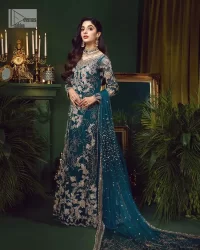 Teal Blue Scalloped Long Shirt – Lehenga n Dupatta - Image 5