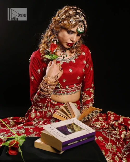 Reception called, and red answered. The stunning blouse is embellished with floral motifs. The base colour used for choli is