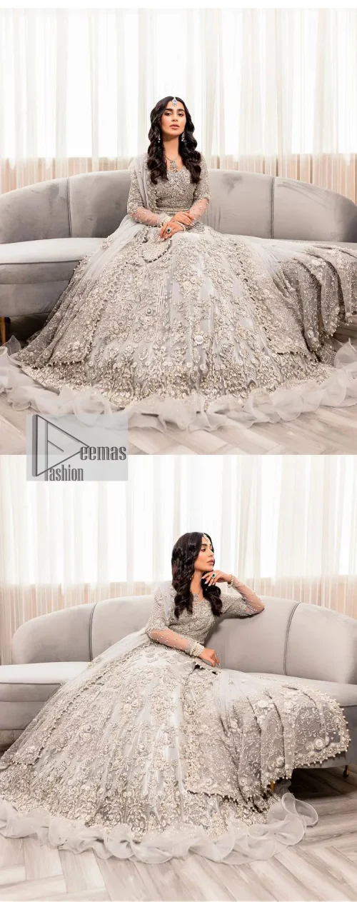 Enter the world of allurement with steel grey, a gorgeous go-to dress for nikah to make you look classy and