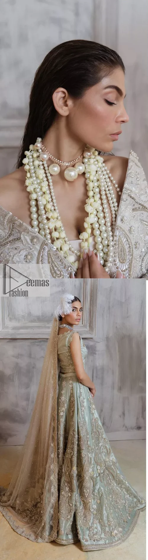 Get this ever-trending floral walima outfit.  Keep it romantic and fantastic with the DeemasFashion latest articles! The soft green blouse