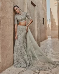 Teal Grey Scalloped Blouse – Lehenga – Dupatta - Image 9