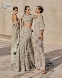 Teal Grey Scalloped Blouse – Lehenga – Dupatta - Image 11