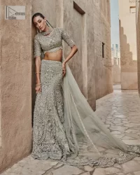 Teal Grey Scalloped Blouse – Lehenga – Dupatta - Image 2