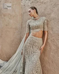 Teal Grey Scalloped Blouse – Lehenga – Dupatta - Image 6