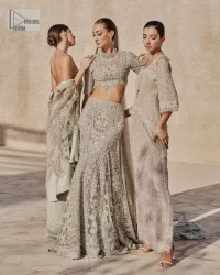 Teal Grey Scalloped Blouse – Lehenga – Dupatta - Image 7