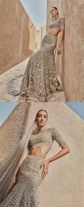 Teal Grey Scalloped Blouse – Lehenga – Dupatta - Image 12