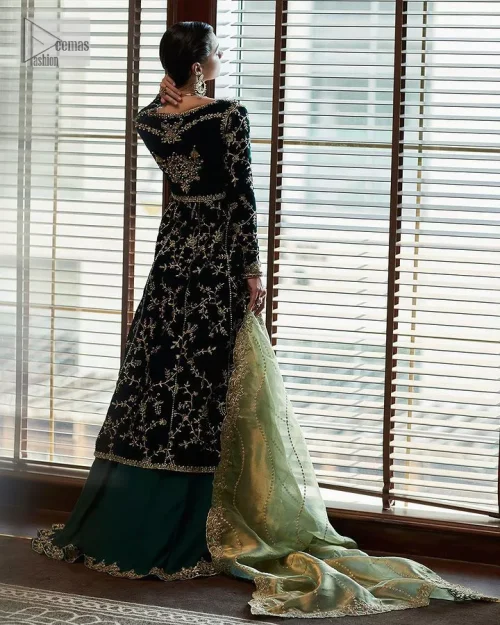 Outfits that define you. DeemasFashion presents the party wear in deep green colour which is adorned with light golden embroidery.