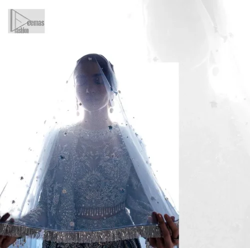 Stay blue and look your best! A sky blue lehenga choli is hand embellished with floral patterns and botanical motifs.