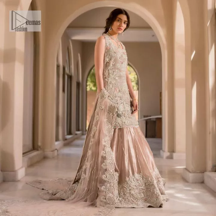 Rose Pink Short Shirt Lehenga n Scalloped Dupatta