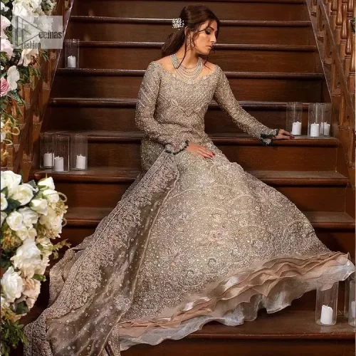 Fawn Ruffled Back Train Maxi - Dupatta