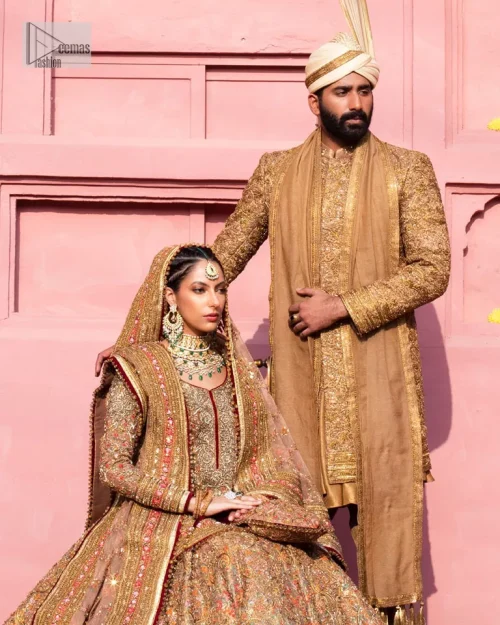 Create a look that’s for you with just one twist of this reception wear. A soft brown short shirt heavily