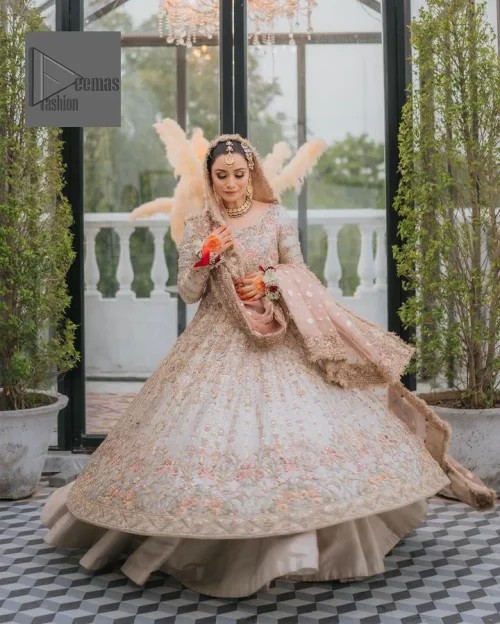 DeemasFashion presents this Nikah outfit, an embellished masterpiece that wins everyone’s hearts at first glance with its charm and elegance.