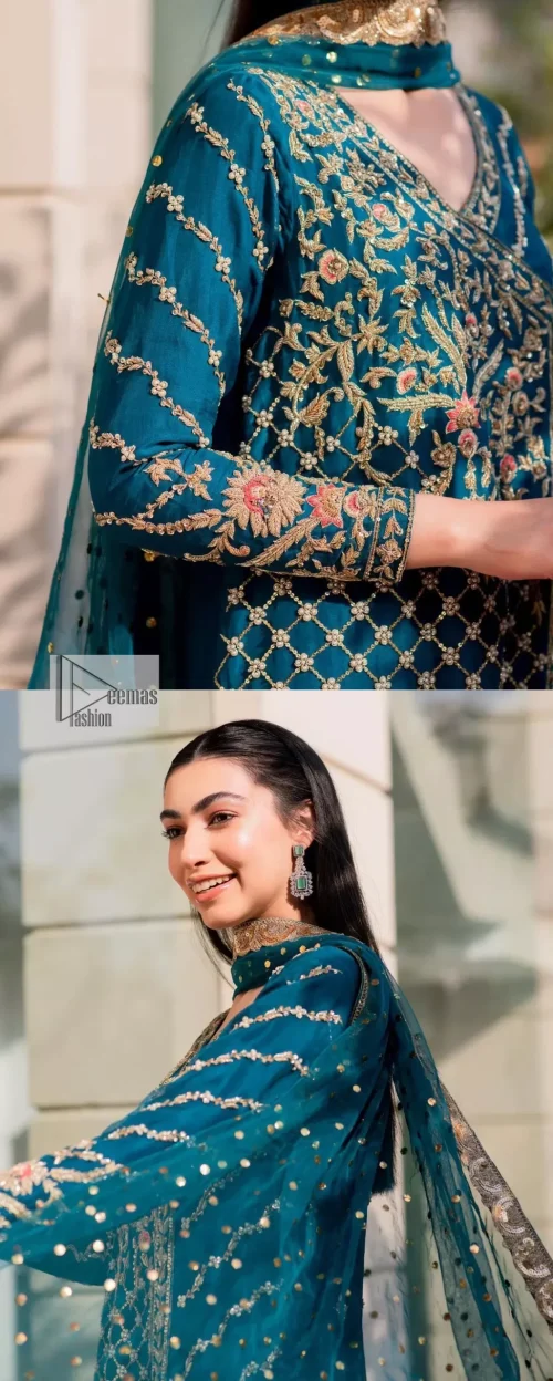 Teal Angrakha – Trousers n Dupatta