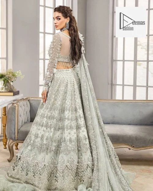 Unveil your beauty on your Walima day with our exquisite mint Walima outfit. This attire is a testament to grace