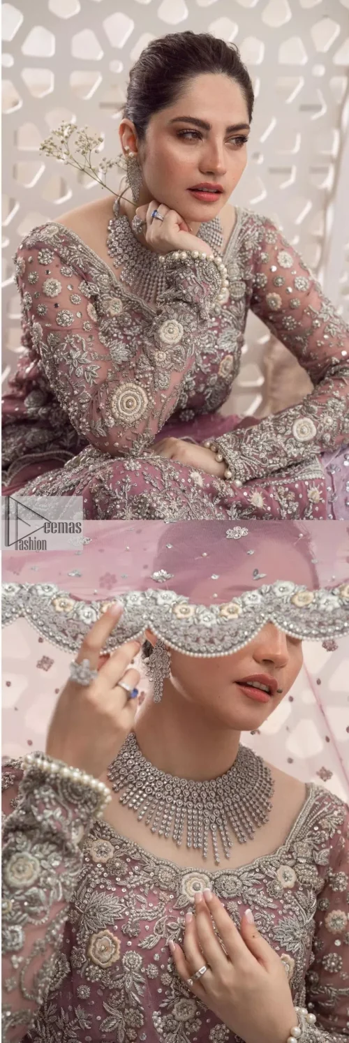 Violet Scalloped Long Shirt Silky Tea Rose Lehenga