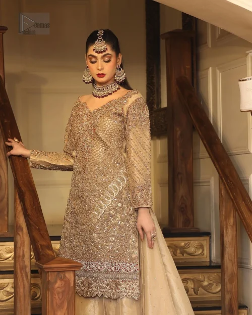 The can-can lehenga adds volume and movement, creating a dreamy effect as you glide across the room.